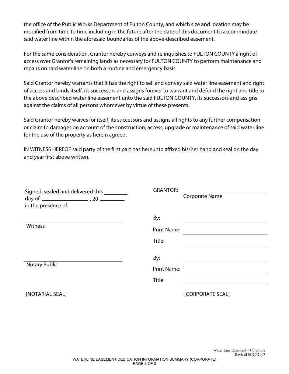 Waterline Easement Dedication Information Summary (Corporate) - Fulton County, Georgia (United States), Page 3
