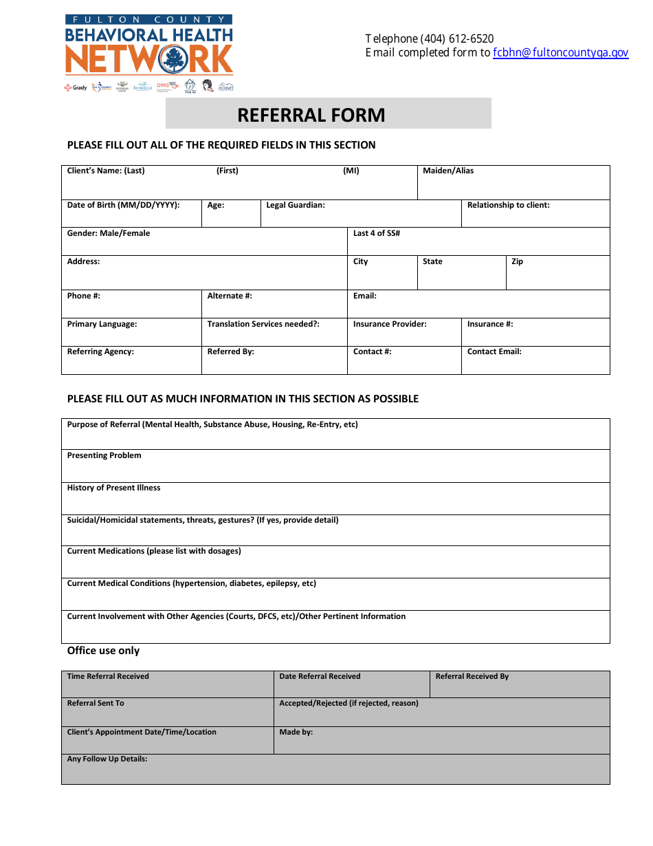 Fulton County, (United States) Referral Form Fill Out, Sign