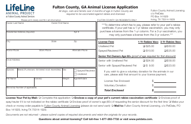 Document preview: Animal License Application - Fulton County, Georgia (United States)