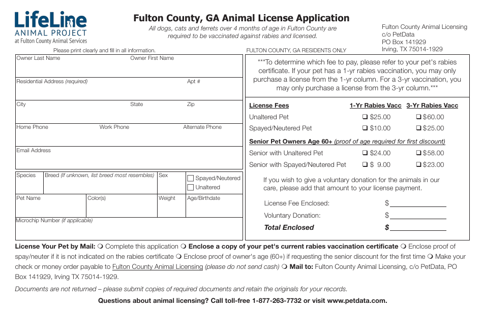 Animal License Application - Fulton County, Georgia (United States), Page 1