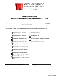 Document preview: Principal Officer and Board Member Licensed Facility Attestation - Marijuana Program - Arizona