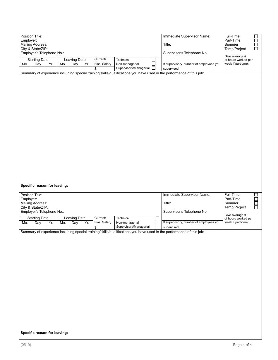 Texas Employment History Application Continuation Page - Fill Out, Sign ...