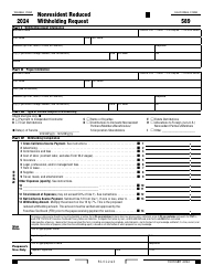 Document preview: Form 589 Nonresident Reduced Withholding Request - California, 2024