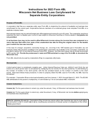 Instructions for Form 4BL, IC-047 Wisconsin Net Business Loss Carryforward for Separate Entity Corporations - Wisconsin