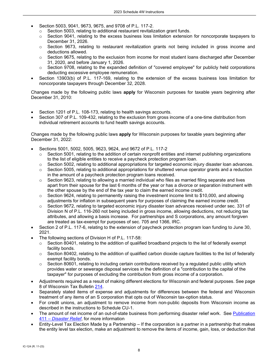 Instructions for Form IC-024 Schedule 4W Wisconsin Subtractions From Federal Income - Wisconsin, Page 8