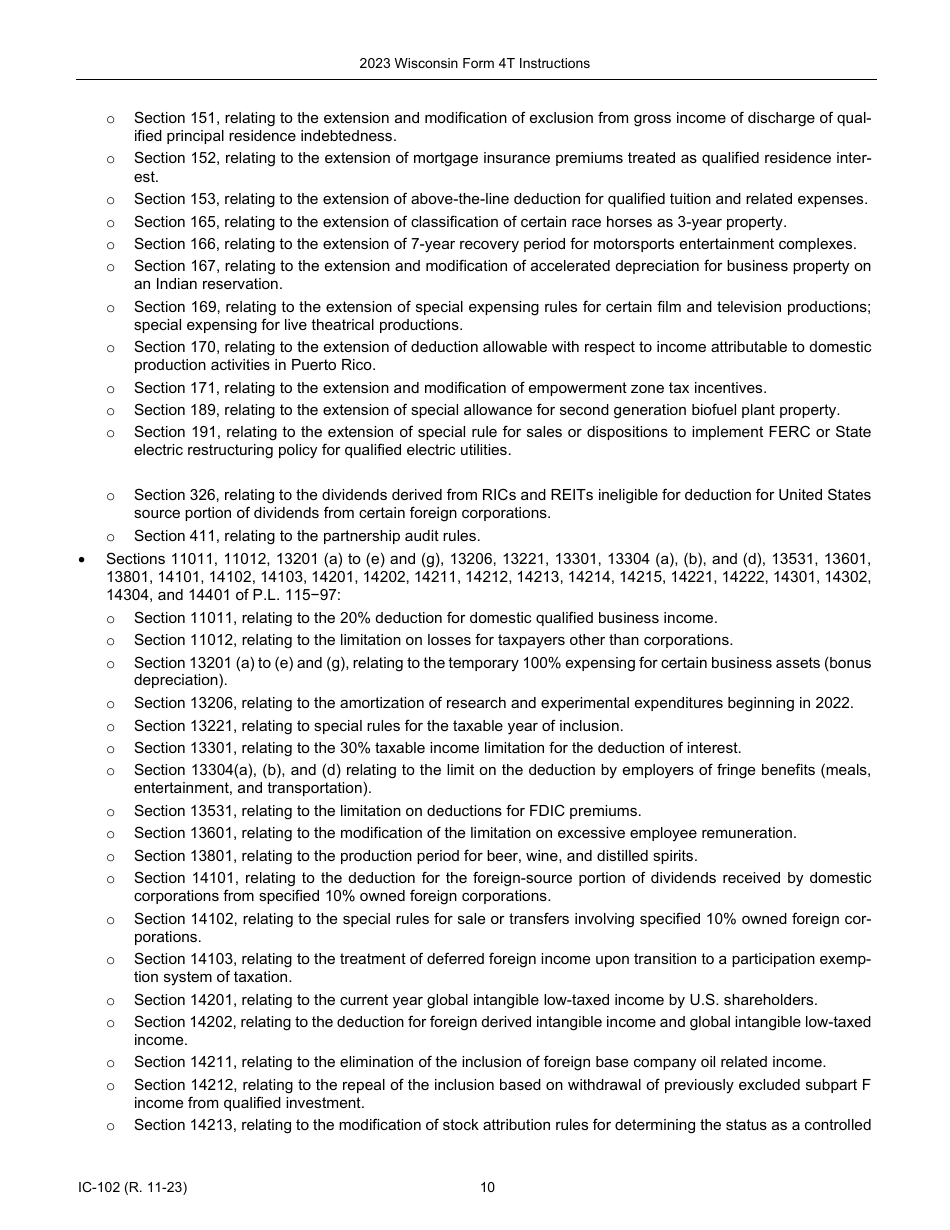 Instructions for Form 4T, IC-002 Wisconsin Exempt Organization Business Franchise or Income Tax Return - Wisconsin, Page 10