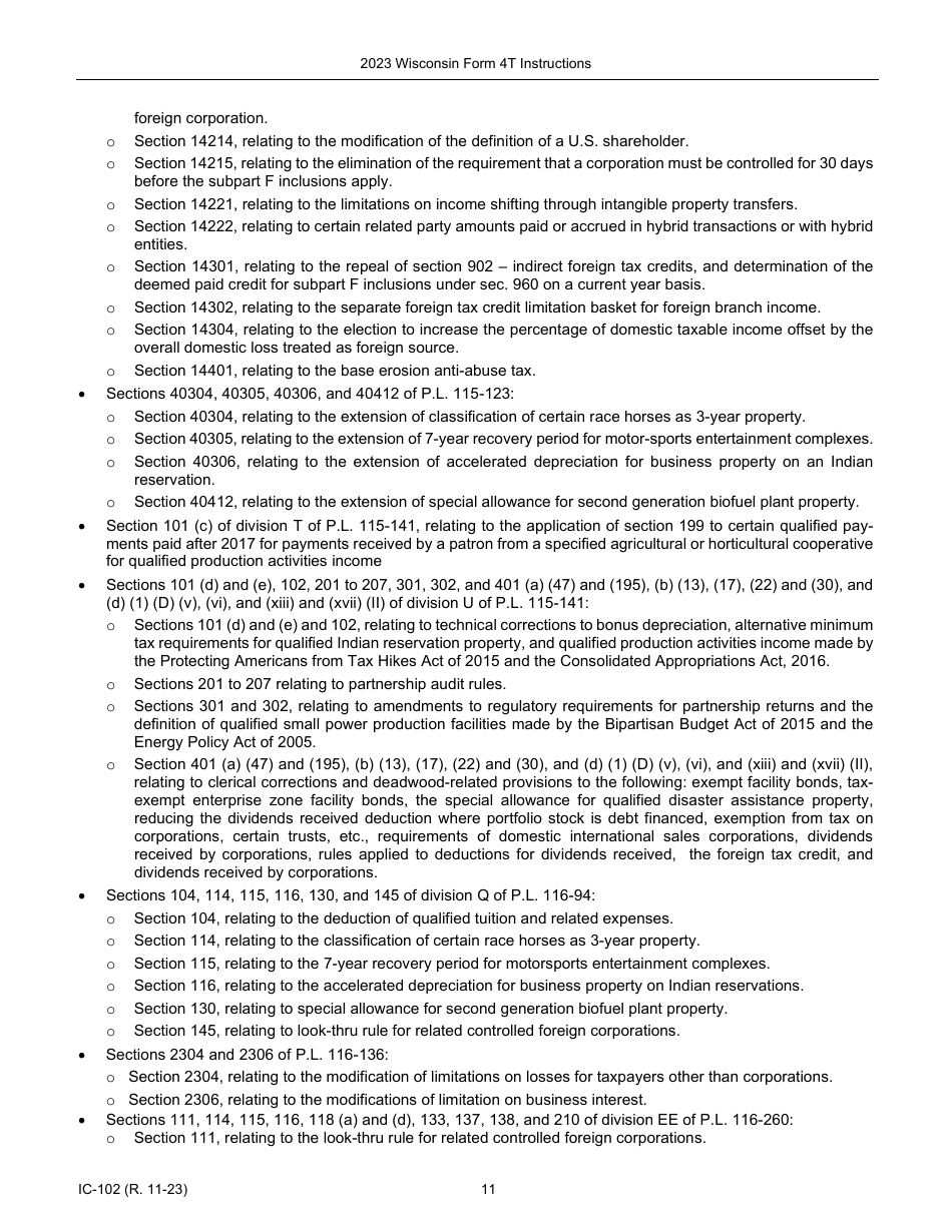 Instructions for Form 4T, IC-002 Wisconsin Exempt Organization Business Franchise or Income Tax Return - Wisconsin, Page 11