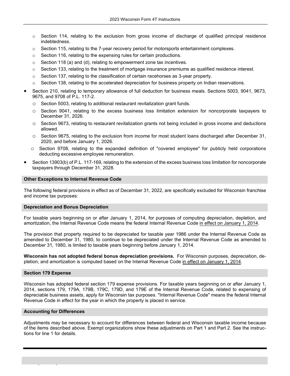 Instructions for Form 4T, IC-002 Wisconsin Exempt Organization Business Franchise or Income Tax Return - Wisconsin, Page 12
