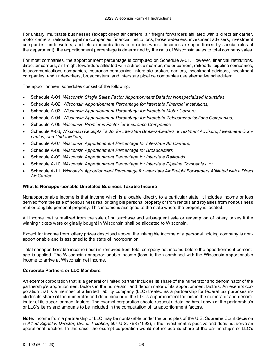 Instructions for Form 4T, IC-002 Wisconsin Exempt Organization Business Franchise or Income Tax Return - Wisconsin, Page 26