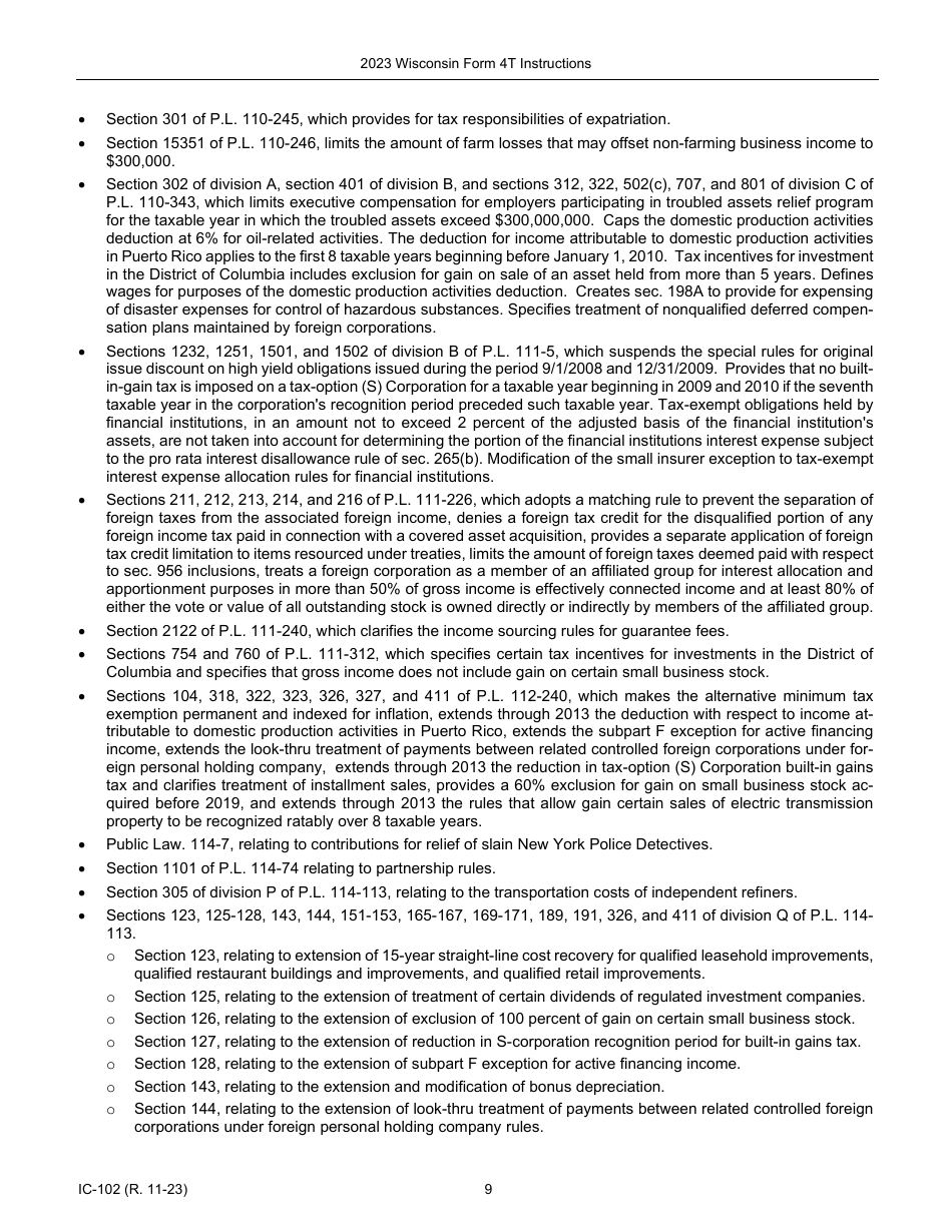 Instructions for Form 4T, IC-002 Wisconsin Exempt Organization Business Franchise or Income Tax Return - Wisconsin, Page 9
