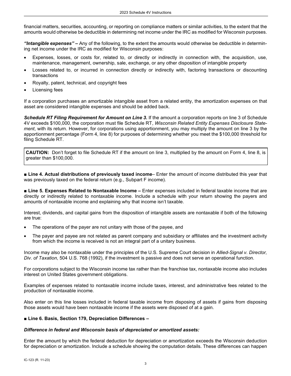 Instructions for Form IC-023 Schedule 4V Wisconsin Additions to Federal Income - Wisconsin, Page 3