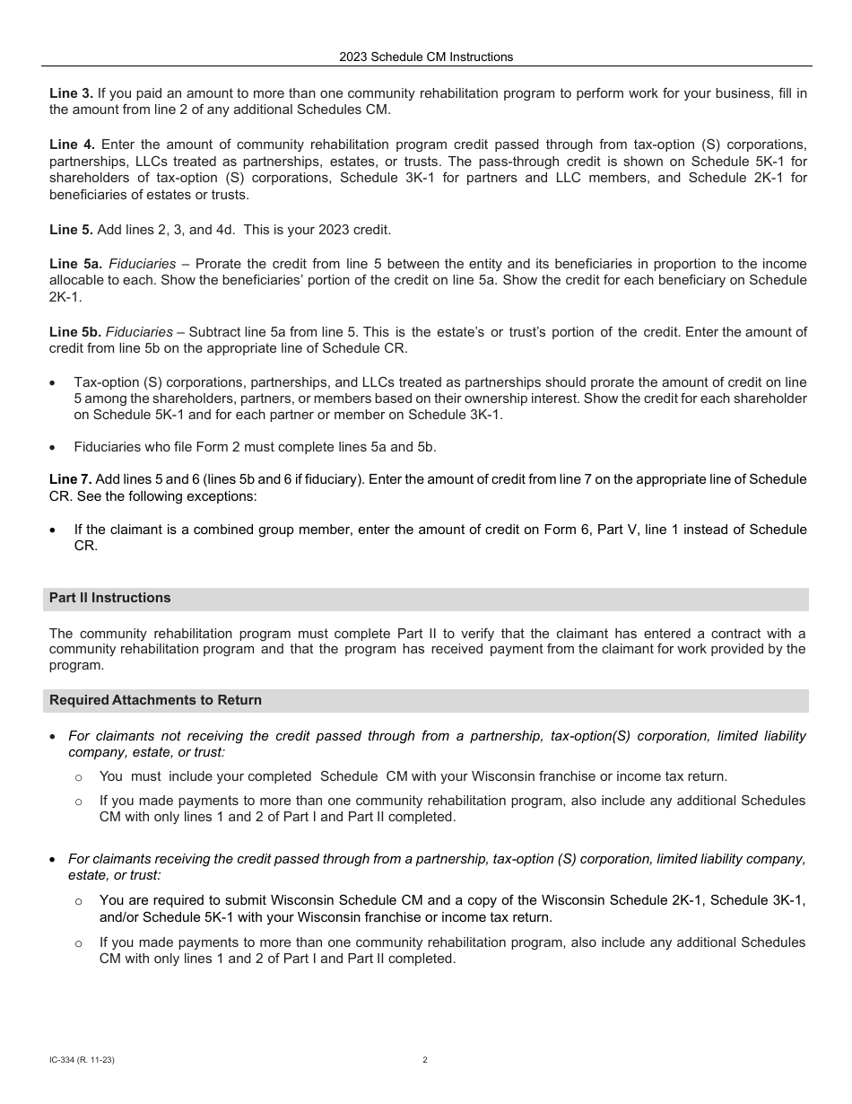 Instructions for Form IC-234 Schedule CM Community Rehabilitation Program Credit - Wisconsin, Page 2