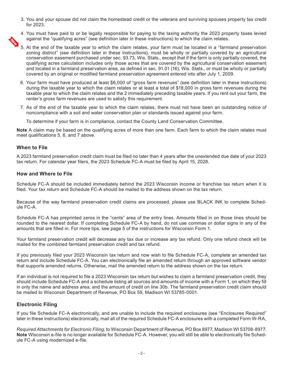 Instructions for Form I-025AI Schedule FC-A Farmland Preservation Credit - Wisconsin, Page 2