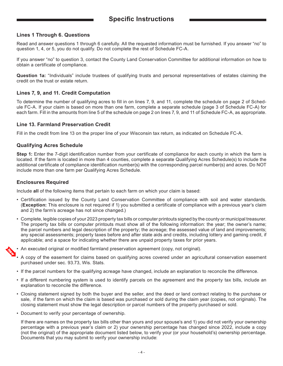 Instructions for Form I-025AI Schedule FC-A Farmland Preservation Credit - Wisconsin, Page 4