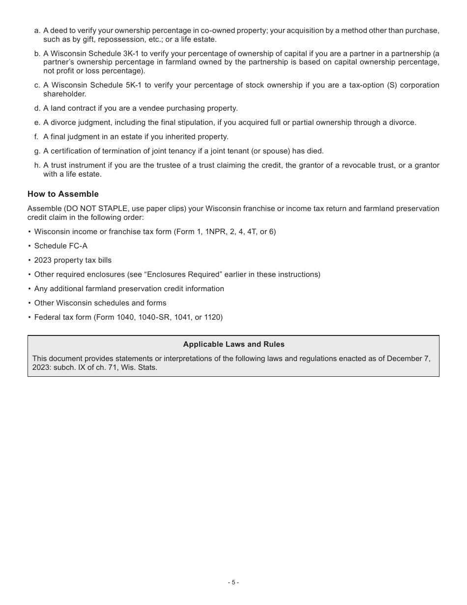 Instructions for Form I-025AI Schedule FC-A Farmland Preservation Credit - Wisconsin, Page 5