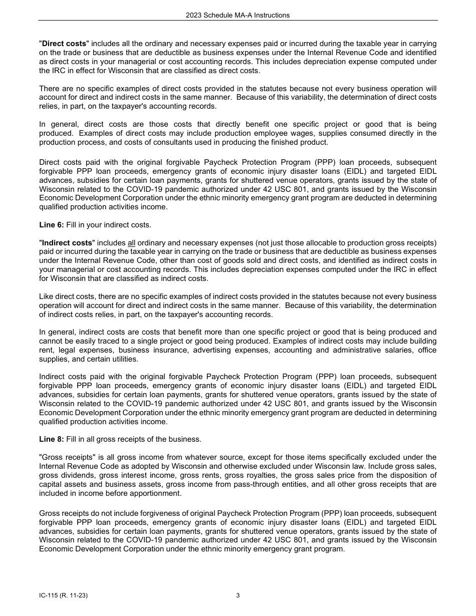Instructions for Form IC-015 Schedule MA-A Wisconsin Agricultural Credit - Wisconsin, Page 3