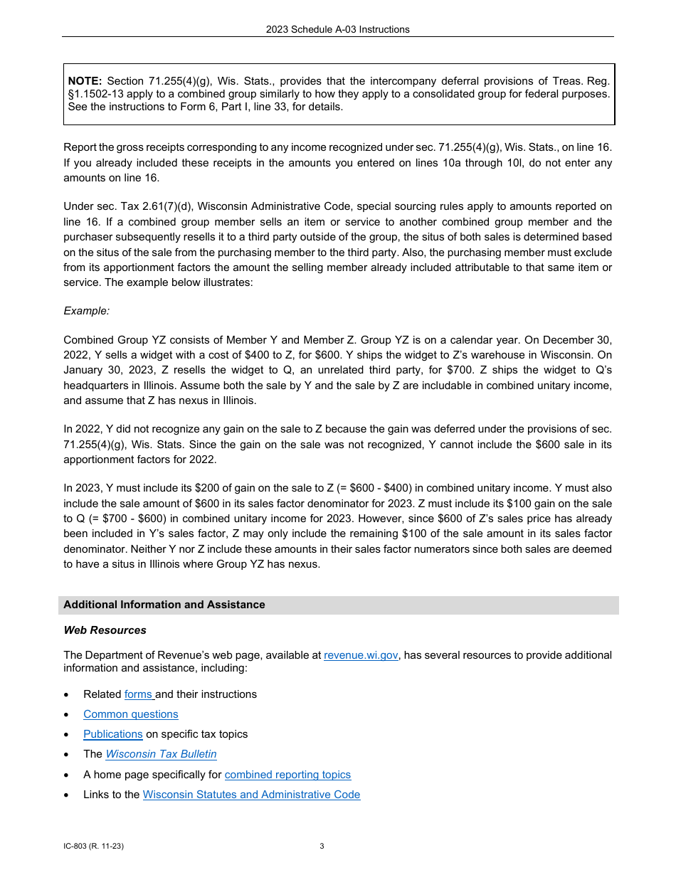 Instructions for Form IC-301 Schedule A-03 Wisconsin Apportionment Percentage for Interstate Motor Carriers - Wisconsin, Page 3