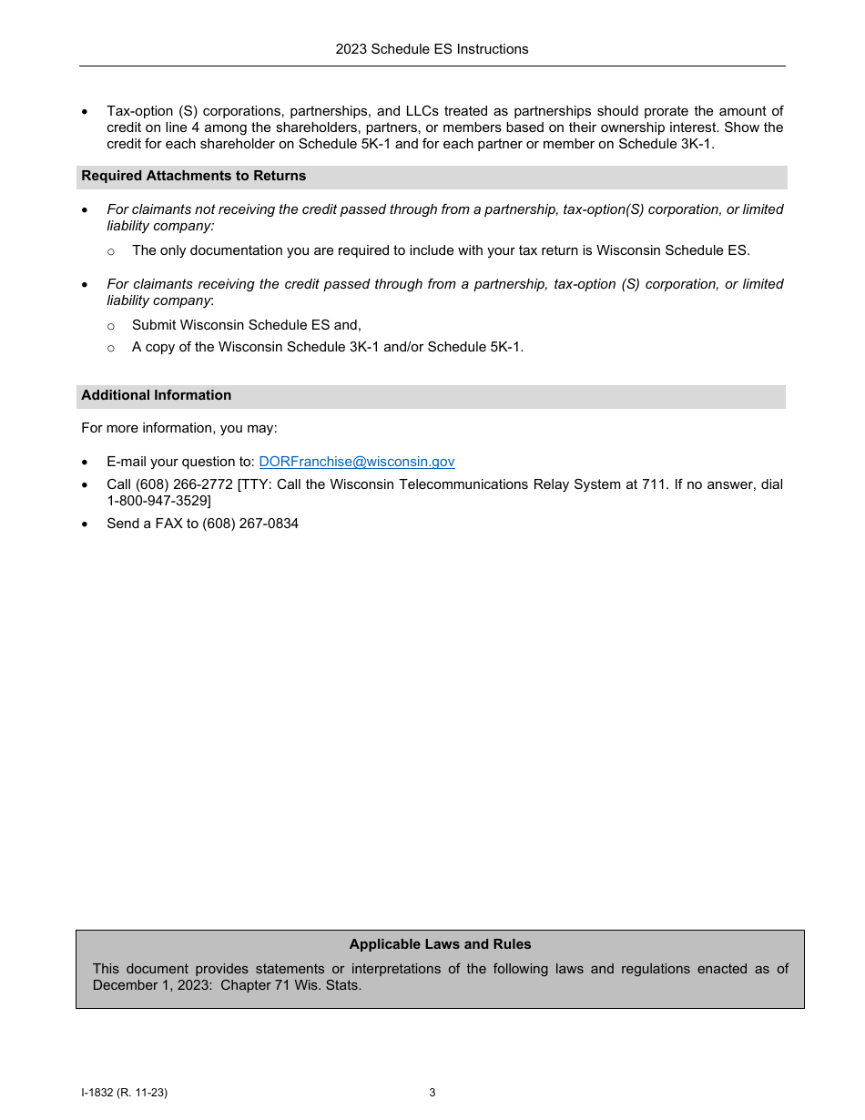 Instructions for Form I-832 Schedule ES Employee College Savings Account Contribution Credit - Wisconsin, Page 3