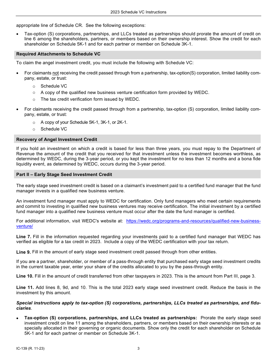 Instructions for Form IC-039 Schedule VC Wisconsin Venture Capital Credits - Wisconsin, Page 3