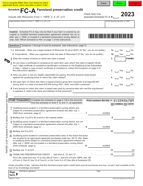 Form I-025 Schedule FC-A 2023 Printable Pdf