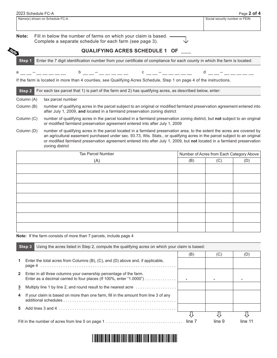 Form I-025 Schedule FC-A Farmland Preservation Credit - Wisconsin, Page 2