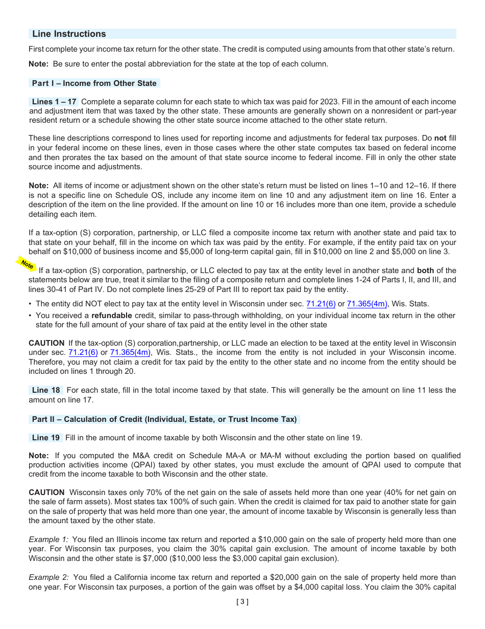 Instructions for Form I-023 Schedule OS Credit for Net Tax Paid to Another State - Wisconsin, Page 3