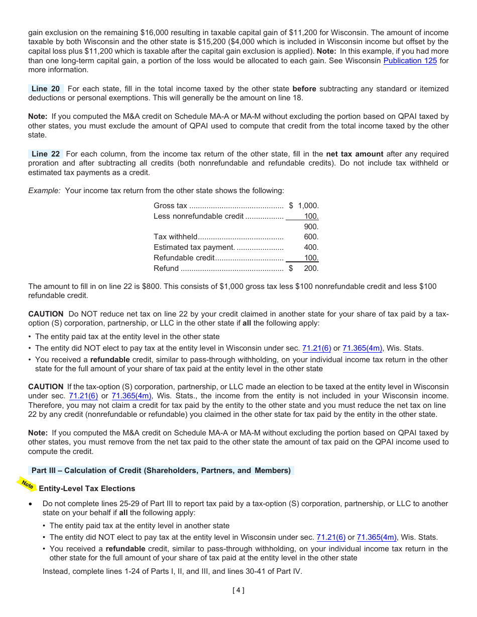 Instructions for Form I-023 Schedule OS Credit for Net Tax Paid to Another State - Wisconsin, Page 4