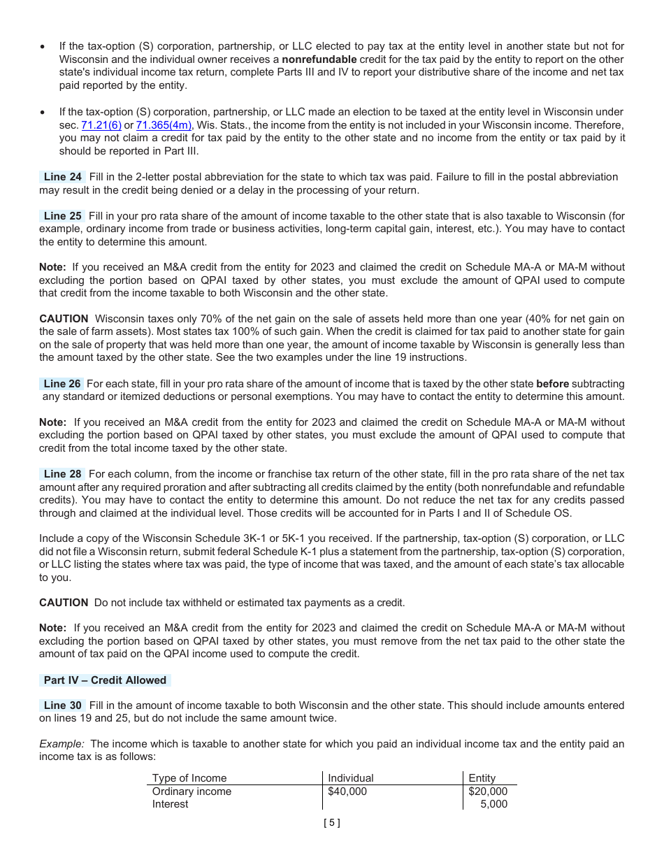 Instructions for Form I-023 Schedule OS Credit for Net Tax Paid to Another State - Wisconsin, Page 5