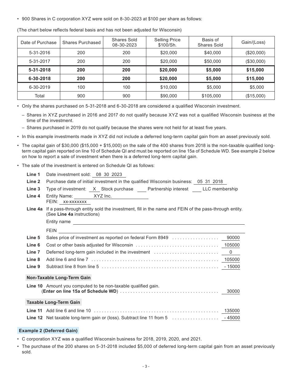 Instructions for Form I-077 Schedule QI Sale of Investment in a Qualified Wisconsin Business - Wisconsin, Page 3