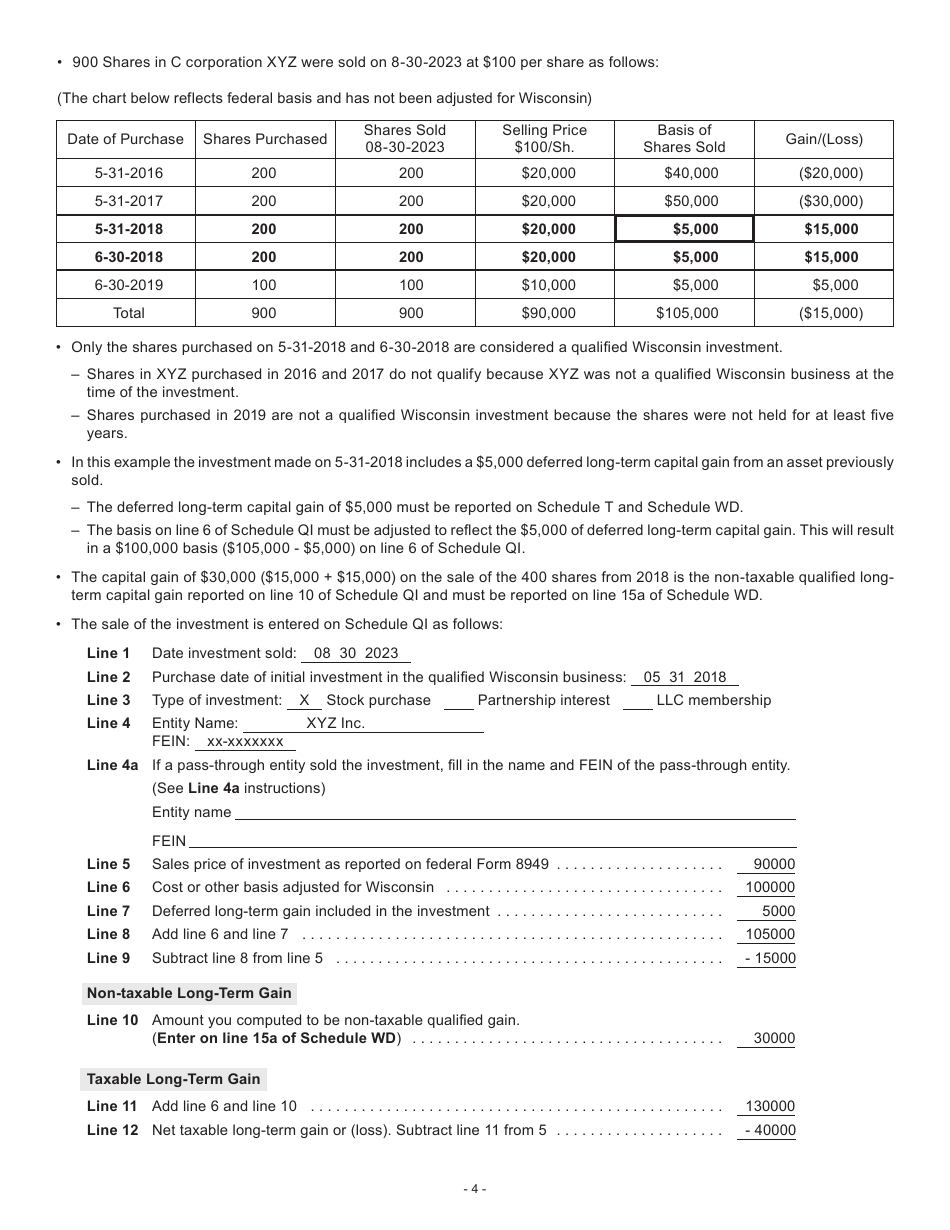 Instructions for Form I-077 Schedule QI Sale of Investment in a Qualified Wisconsin Business - Wisconsin, Page 4