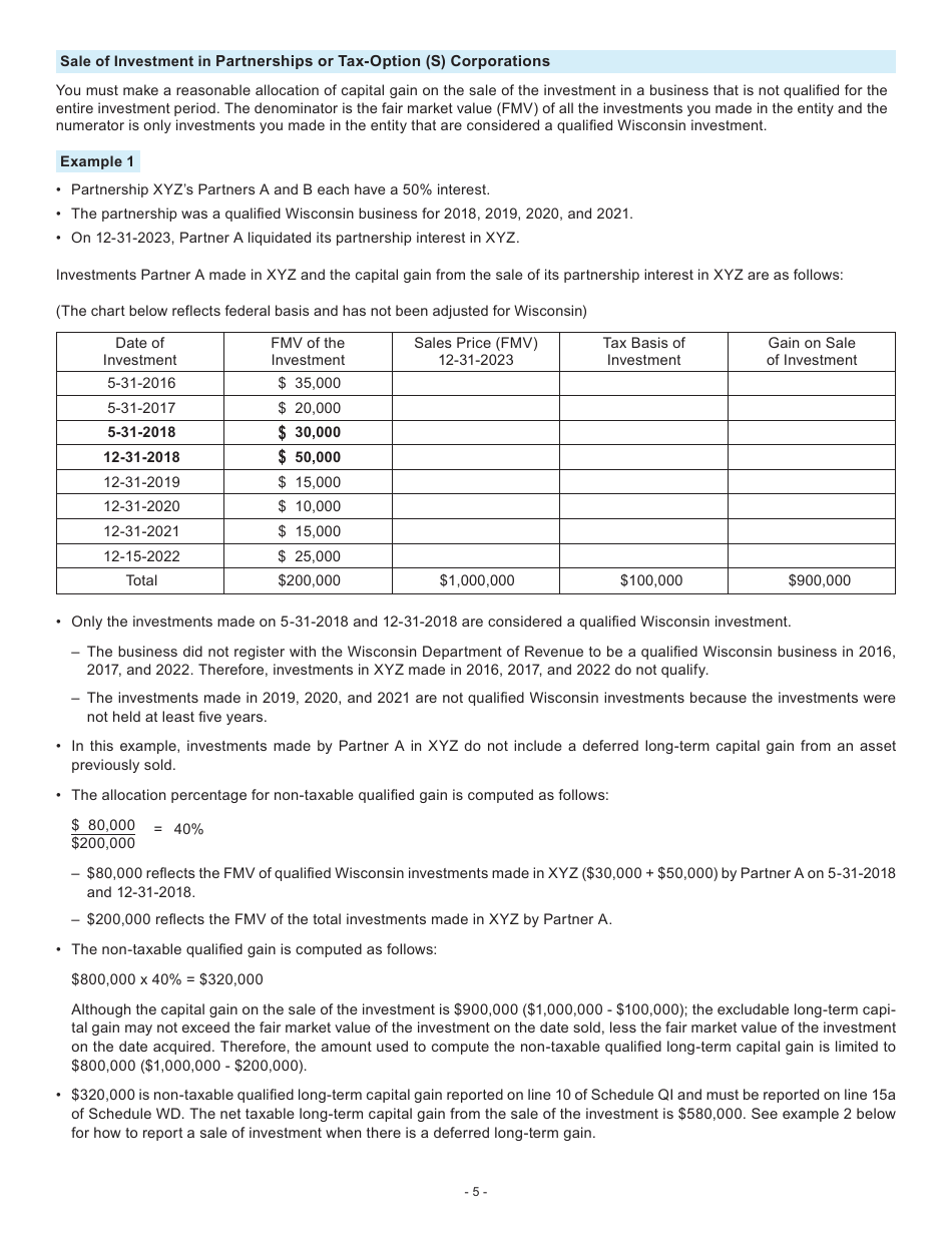 Instructions for Form I-077 Schedule QI Sale of Investment in a Qualified Wisconsin Business - Wisconsin, Page 5
