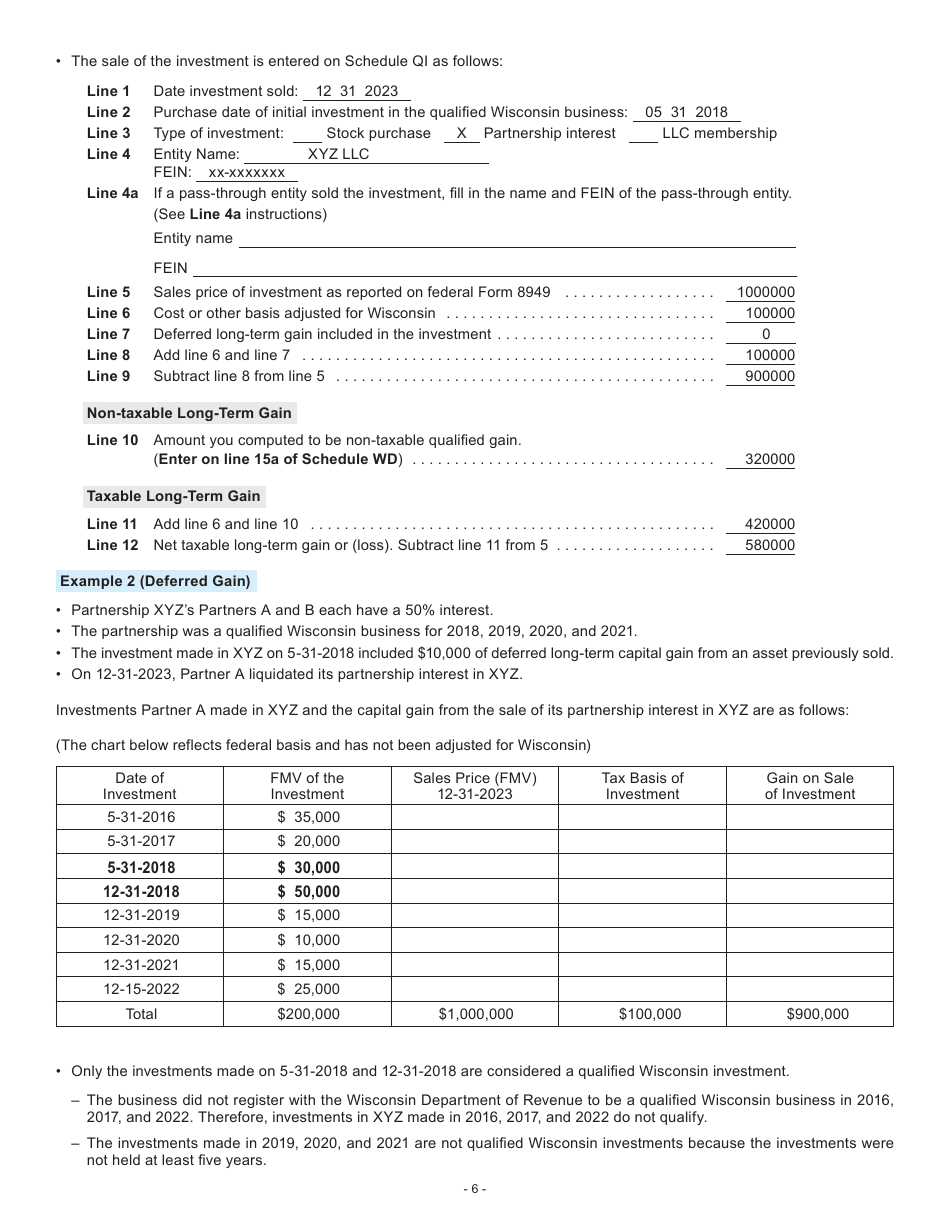 Instructions for Form I-077 Schedule QI Sale of Investment in a Qualified Wisconsin Business - Wisconsin, Page 6