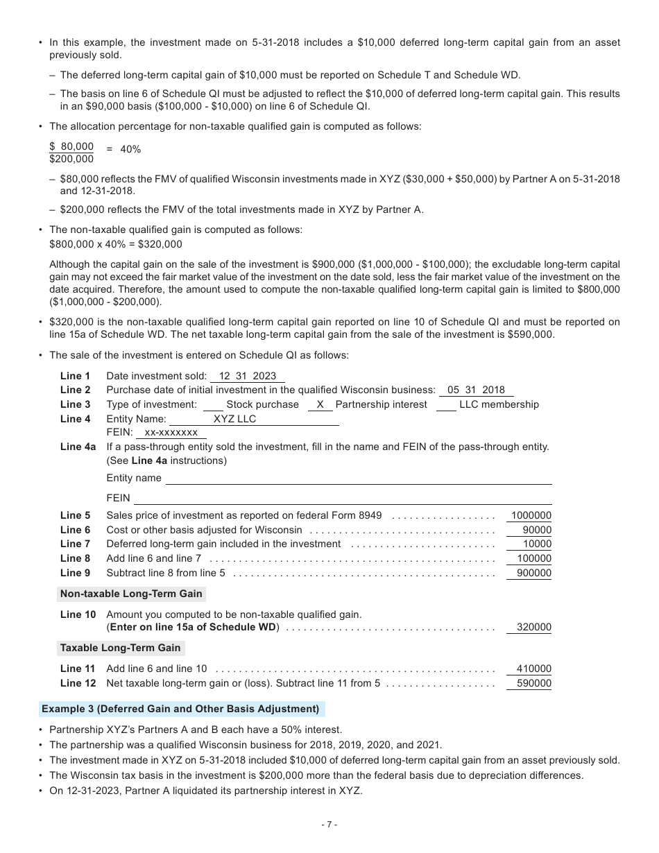 Instructions for Form I-077 Schedule QI Sale of Investment in a Qualified Wisconsin Business - Wisconsin, Page 7