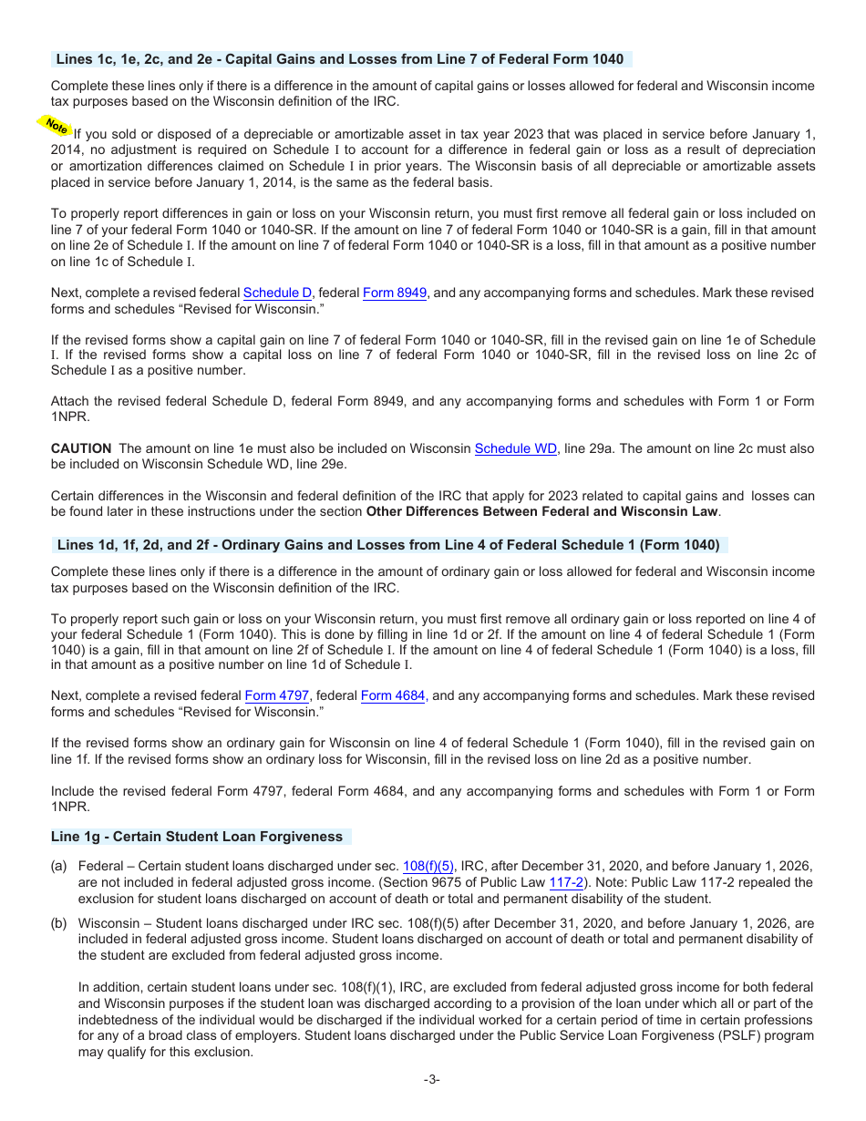 Instructions for Form I-028 Schedule I Adjustments to Convert Federal Adjusted Gross Income and Itemized Deductions to the Amounts Allowable for Wisconsin - Wisconsin, Page 3