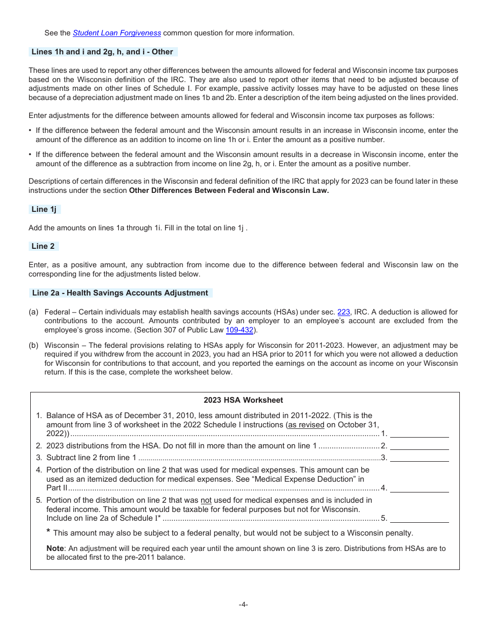 Instructions for Form I-028 Schedule I Adjustments to Convert Federal Adjusted Gross Income and Itemized Deductions to the Amounts Allowable for Wisconsin - Wisconsin, Page 4