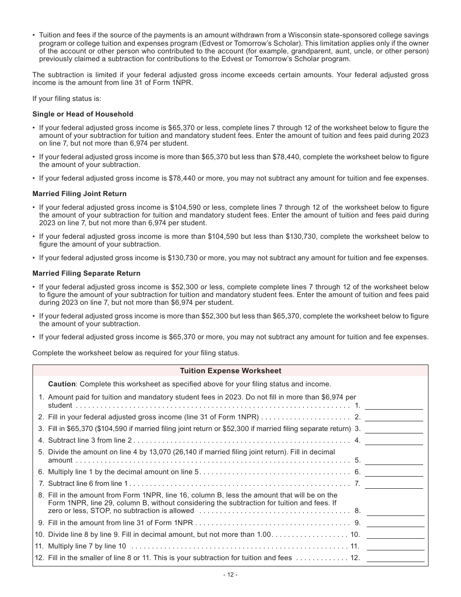 Instructions for Form I-053I Schedule M Additions to and Subtractions From Income - Wisconsin, Page 12