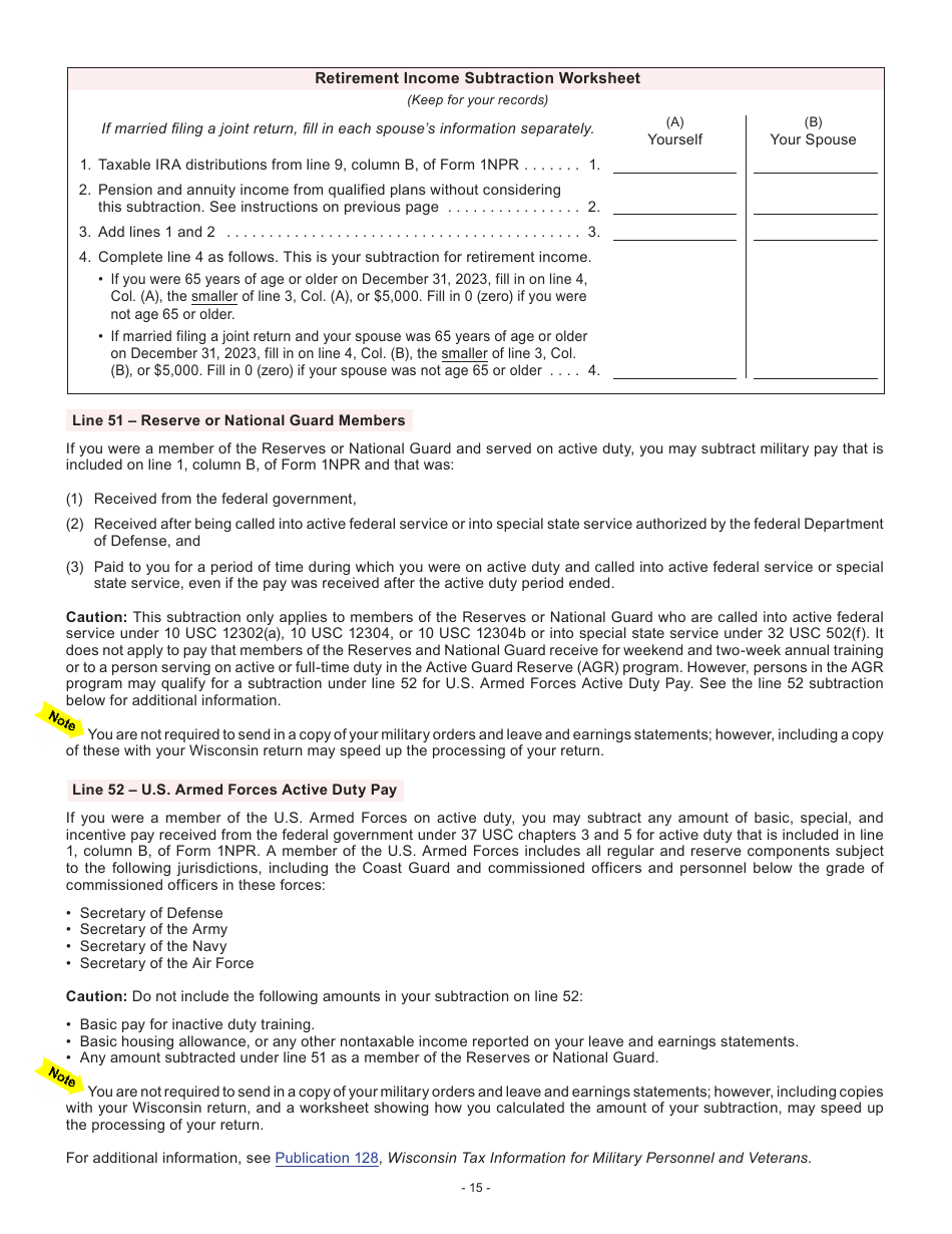 Instructions for Form I-053I Schedule M Additions to and Subtractions From Income - Wisconsin, Page 15