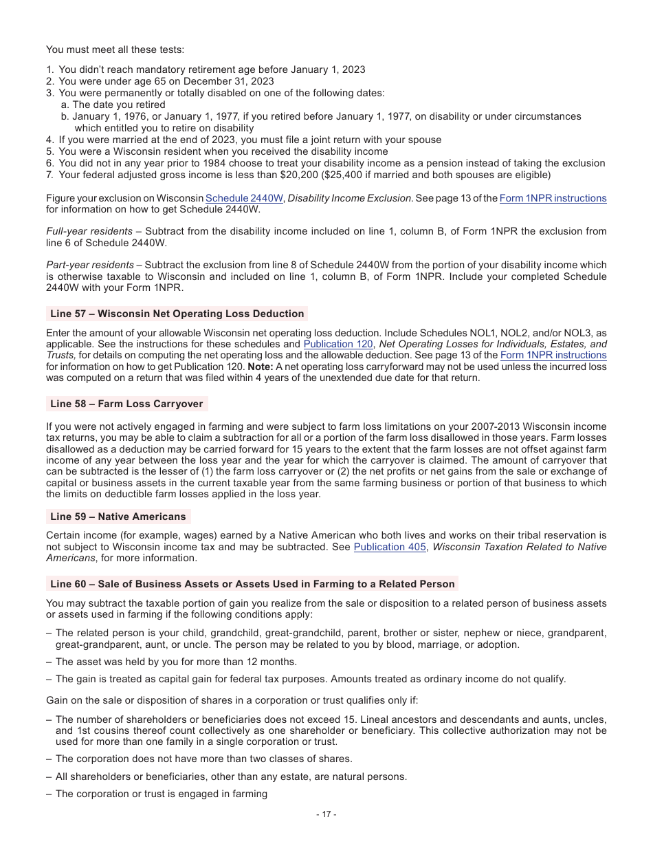 Instructions for Form I-053I Schedule M Additions to and Subtractions From Income - Wisconsin, Page 17