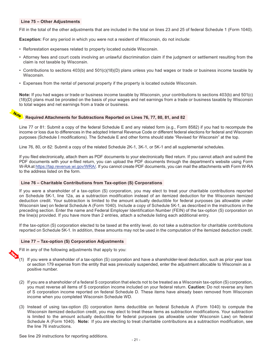 Instructions for Form I-053I Schedule M Additions to and Subtractions From Income - Wisconsin, Page 21