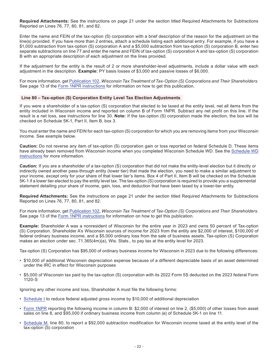 Instructions for Form I-053I Schedule M Additions to and Subtractions From Income - Wisconsin, Page 22