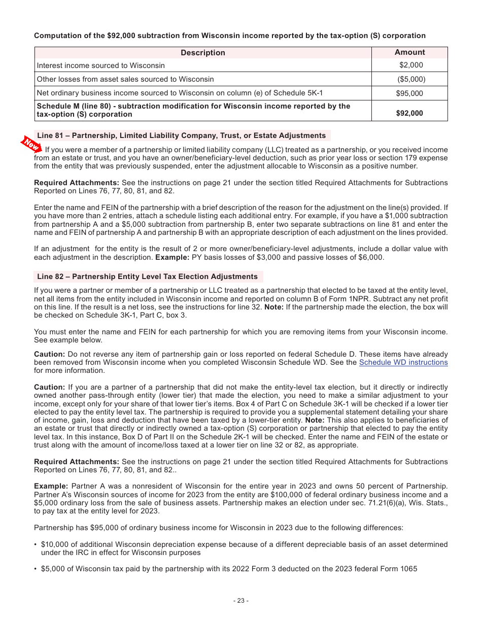 Instructions for Form I-053I Schedule M Additions to and Subtractions From Income - Wisconsin, Page 23