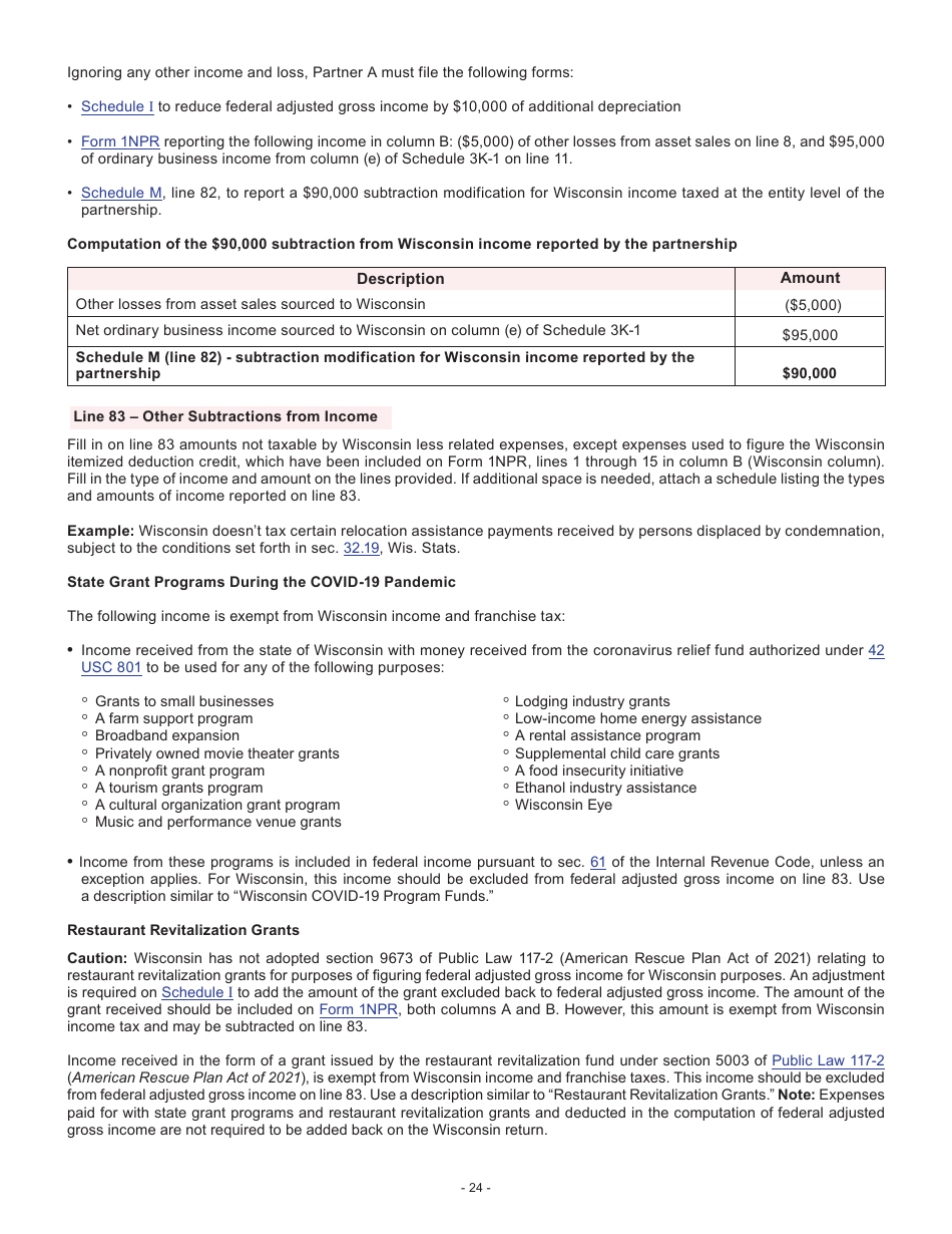 Instructions for Form I-053I Schedule M Additions to and Subtractions From Income - Wisconsin, Page 24