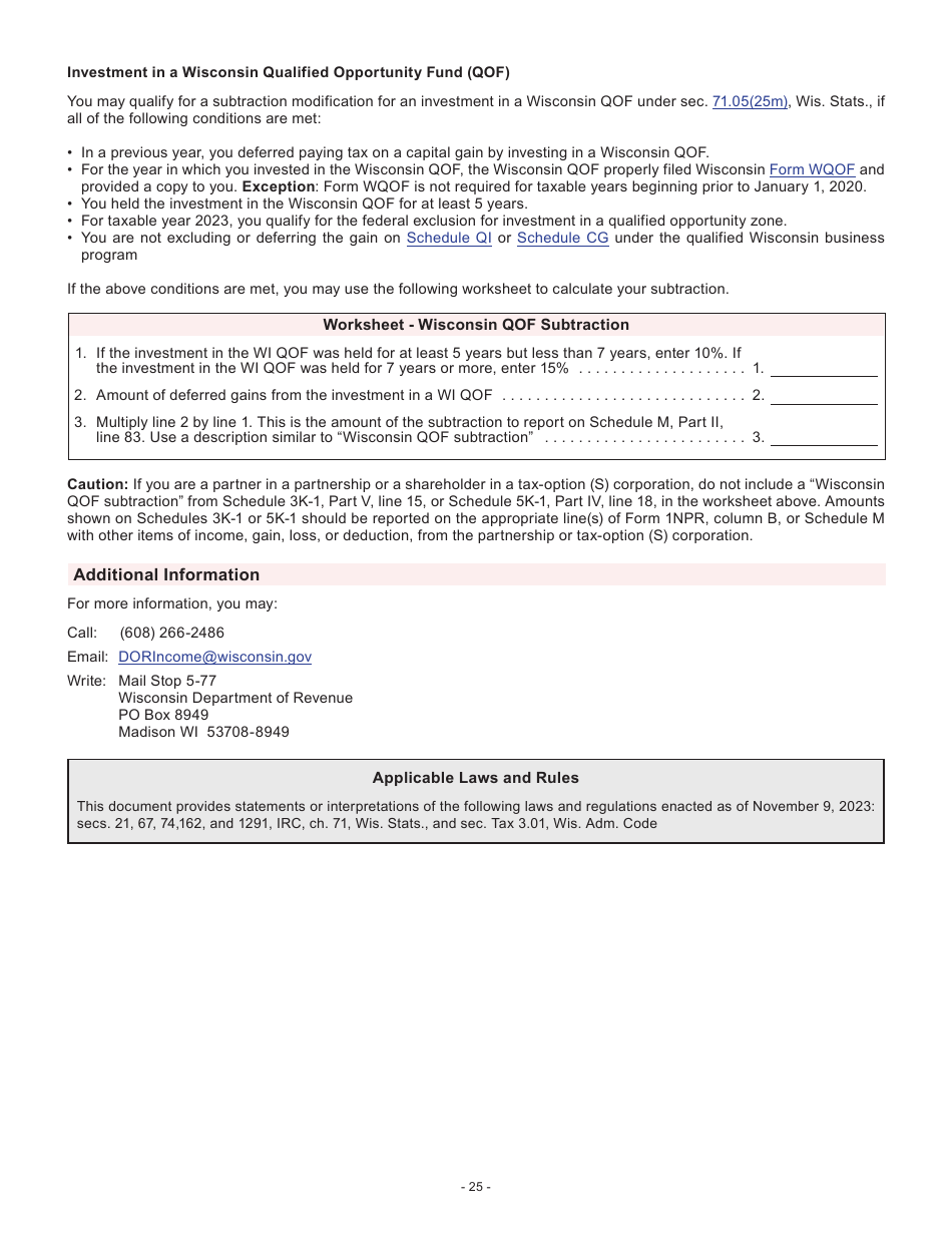 Instructions for Form I-053I Schedule M Additions to and Subtractions From Income - Wisconsin, Page 25