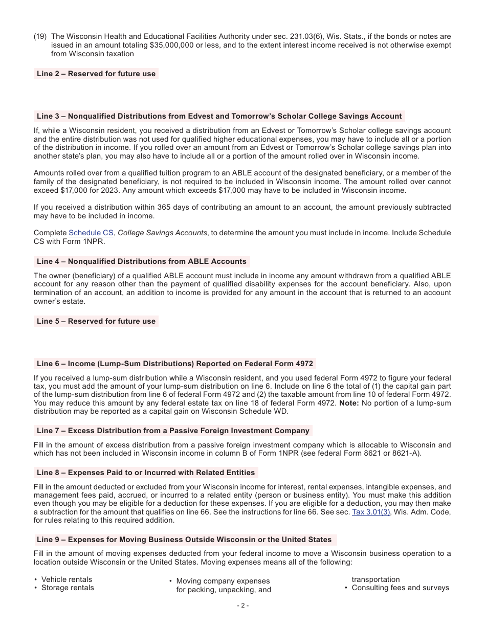 Instructions for Form I-053I Schedule M Additions to and Subtractions From Income - Wisconsin, Page 2