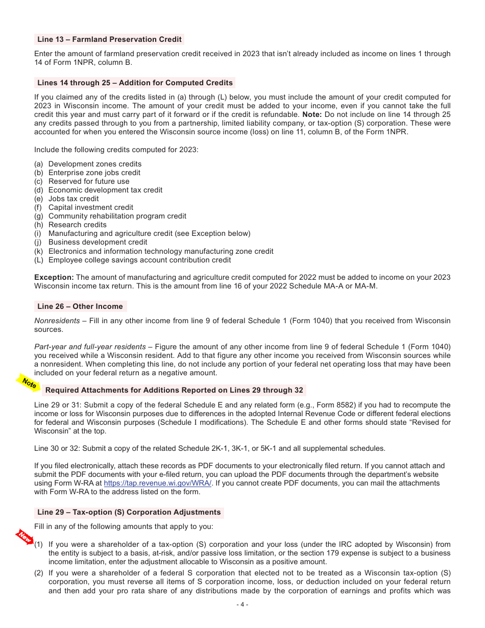 Instructions for Form I-053I Schedule M Additions to and Subtractions From Income - Wisconsin, Page 4