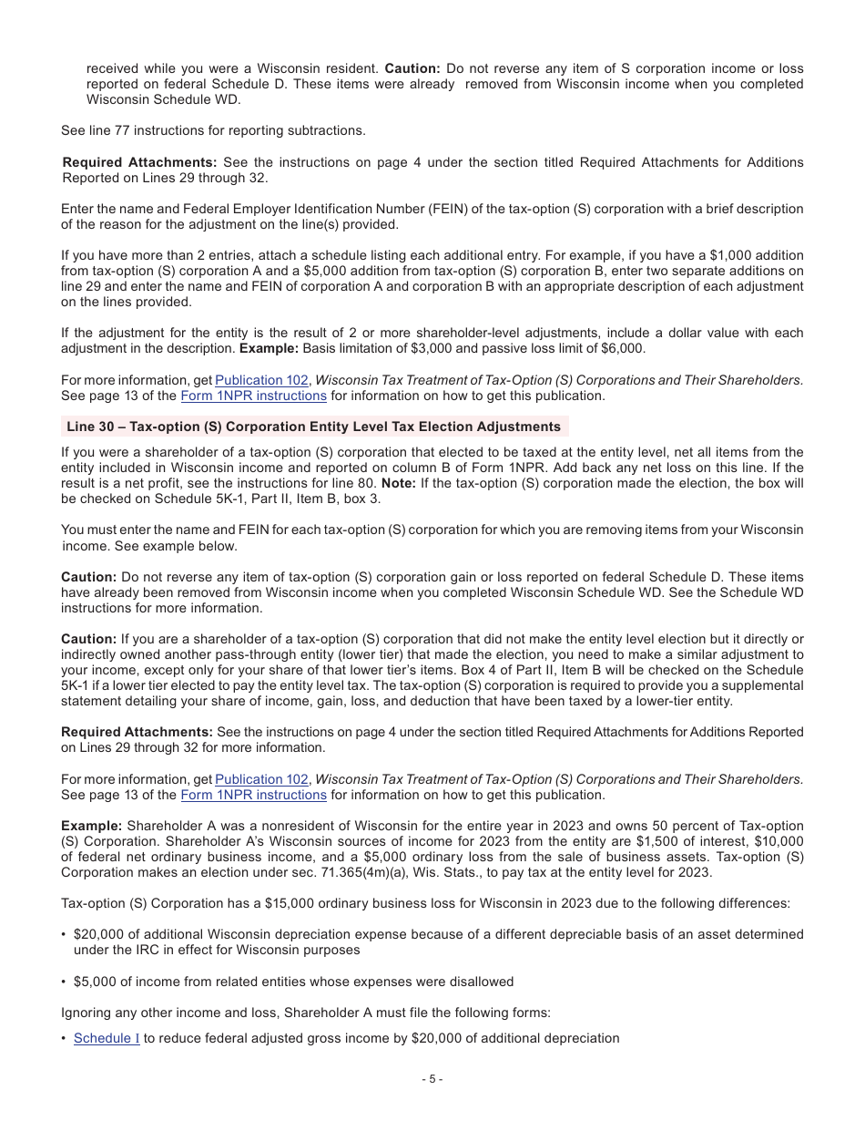 Instructions for Form I-053I Schedule M Additions to and Subtractions From Income - Wisconsin, Page 5