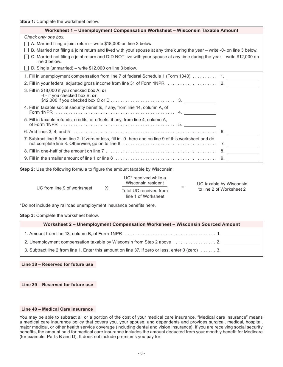 Instructions for Form I-053I Schedule M Additions to and Subtractions From Income - Wisconsin, Page 8