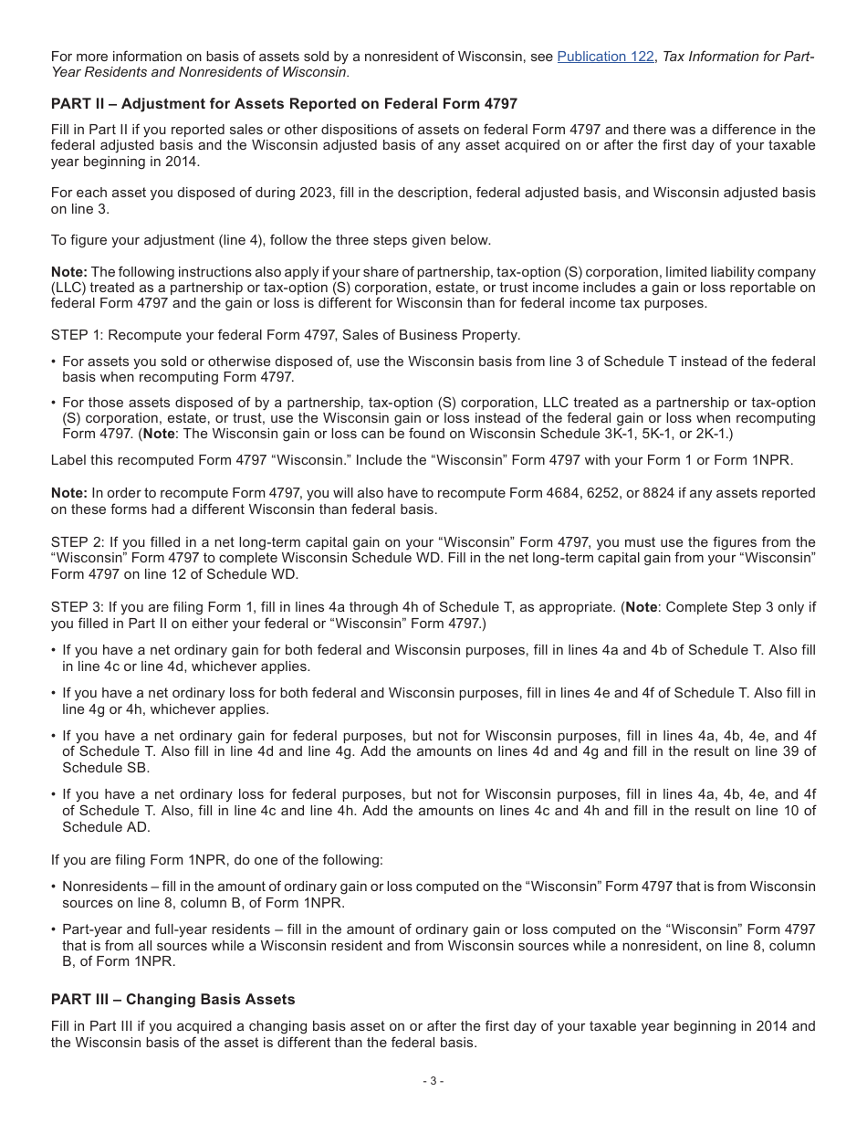 Instructions for Form I-019 Schedule T Transitional Adjustments - Wisconsin, Page 3