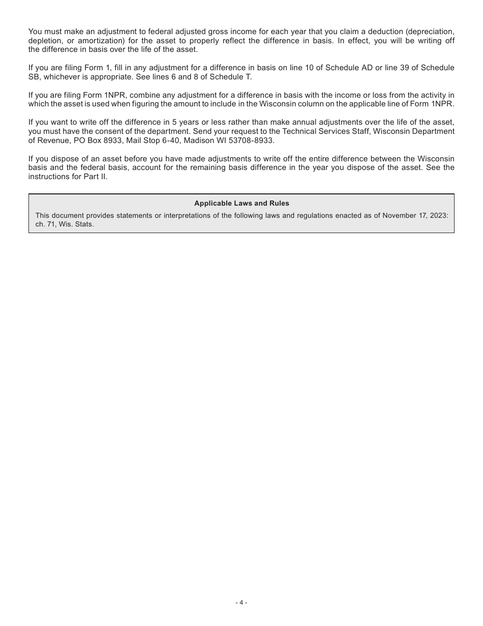 Instructions for Form I-019 Schedule T Transitional Adjustments - Wisconsin, Page 4