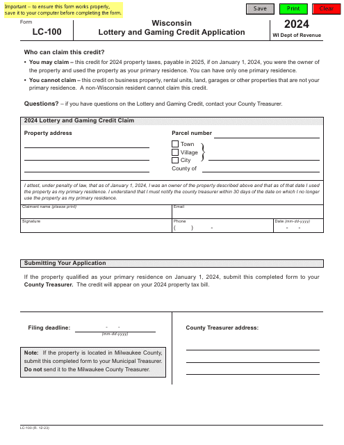 Form LC-100 2024 Printable Pdf